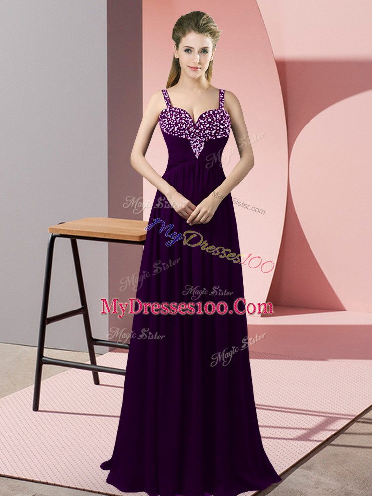 Chiffon Straps Sleeveless Zipper Beading Prom Dresses in Dark Purple