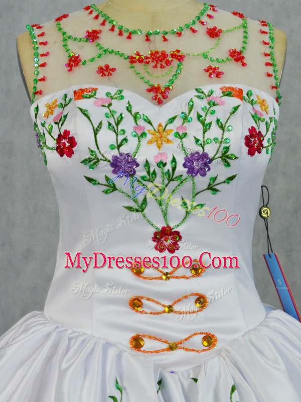 Fabulous Sleeveless Floor Length Embroidery and Ruffled Layers Lace Up Quinceanera Gown with White