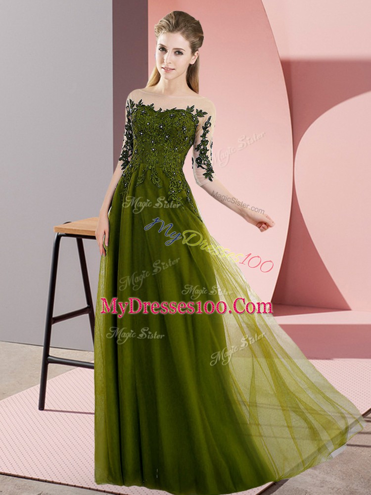 Half Sleeves Beading and Lace Lace Up Bridesmaid Dresses