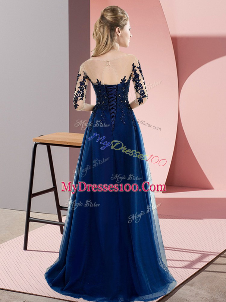 Half Sleeves Beading and Lace Lace Up Bridesmaid Dresses