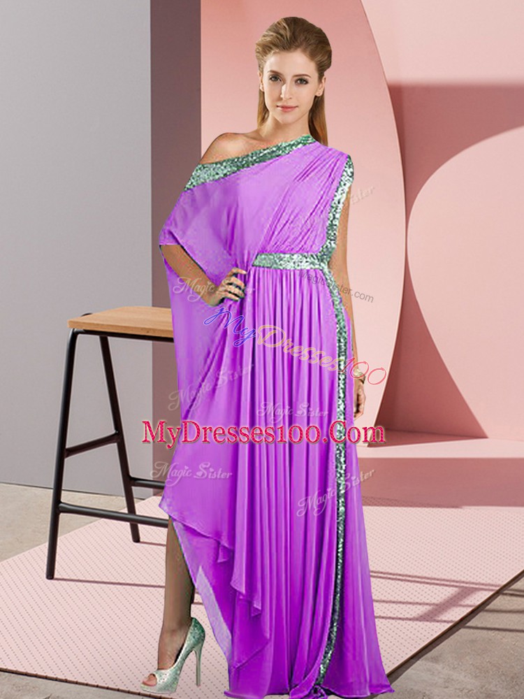 Discount Lavender Empire Chiffon One Shoulder Sleeveless Sequins Asymmetrical Side Zipper Prom Evening Gown