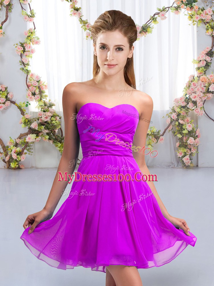 Luxurious Sweetheart Sleeveless Court Dresses for Sweet 16 Mini Length Ruching Purple Chiffon