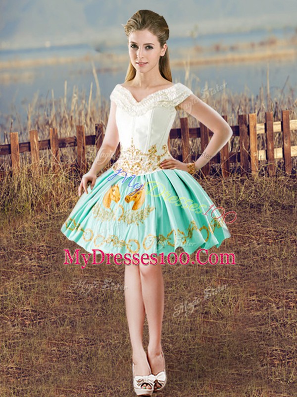 Custom Made V-neck Sleeveless Satin 15 Quinceanera Dress Embroidery and Ruffled Layers Lace Up