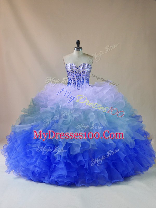Best Selling Sweetheart Sleeveless Lace Up Quinceanera Gowns Multi-color Organza
