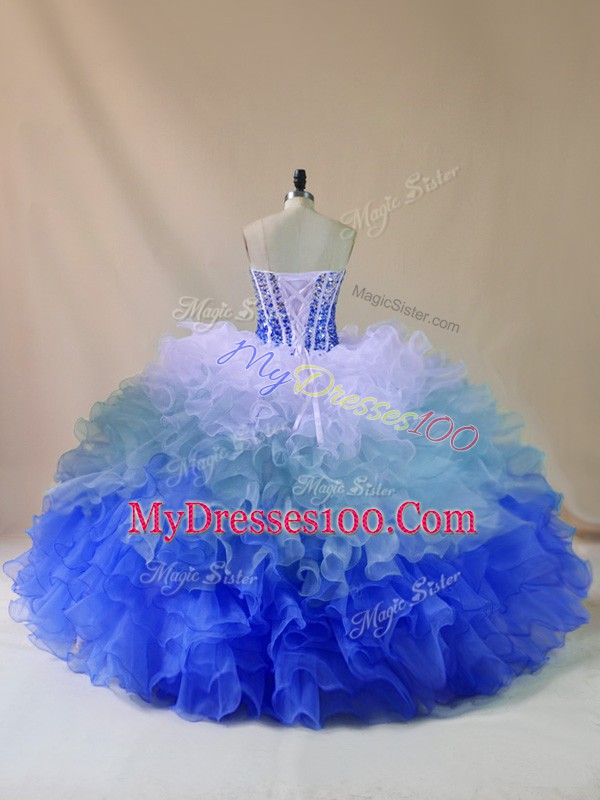 Best Selling Sweetheart Sleeveless Lace Up Quinceanera Gowns Multi-color Organza