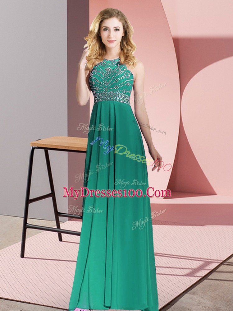 Adorable Empire Evening Dress Dark Green Scoop Chiffon Sleeveless Floor Length Backless