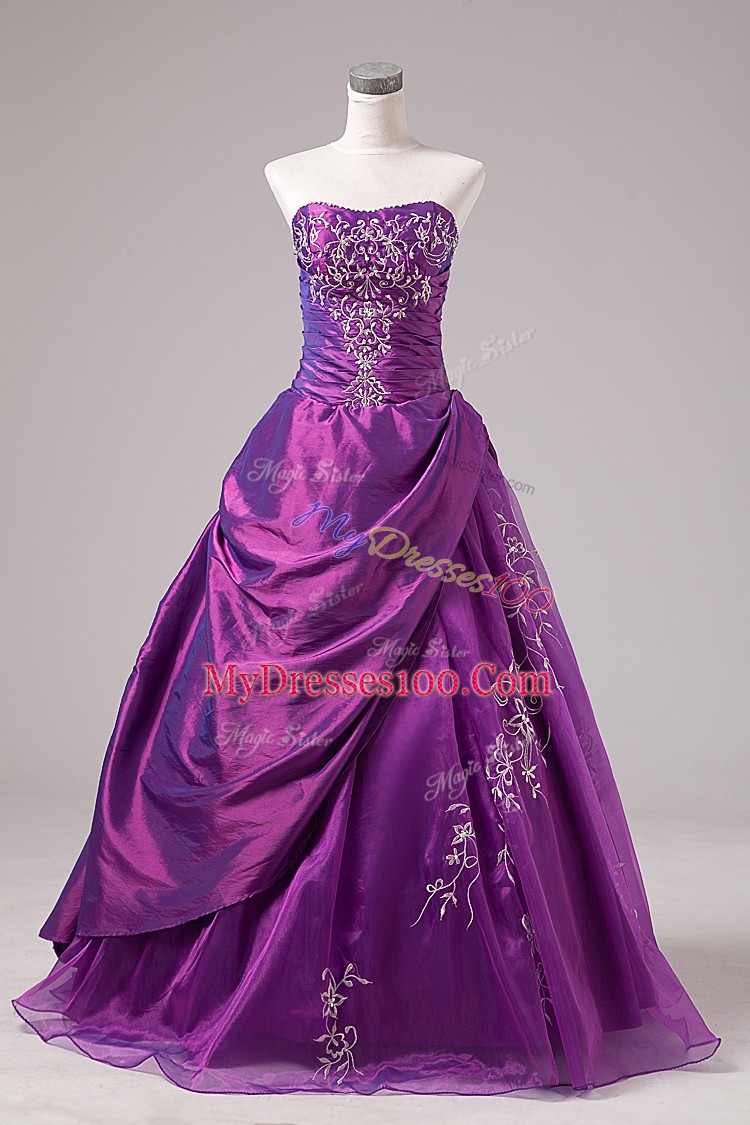 Fantastic Floor Length Purple Quinceanera Dresses Strapless Sleeveless Zipper