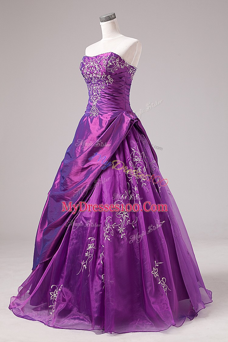 Fantastic Floor Length Purple Quinceanera Dresses Strapless Sleeveless Zipper