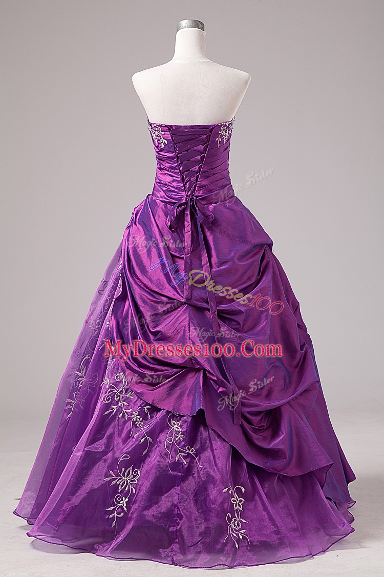 Fantastic Floor Length Purple Quinceanera Dresses Strapless Sleeveless Zipper