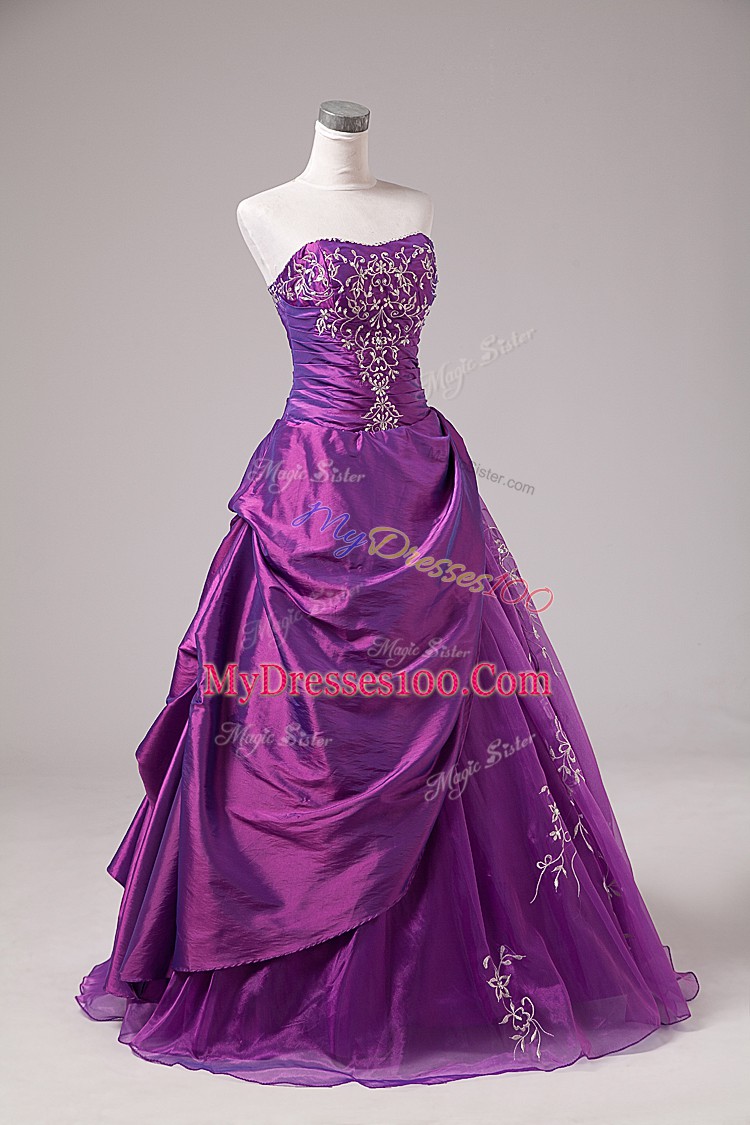 Fantastic Floor Length Purple Quinceanera Dresses Strapless Sleeveless Zipper
