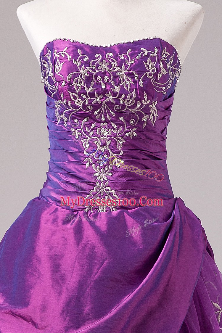 Fantastic Floor Length Purple Quinceanera Dresses Strapless Sleeveless Zipper
