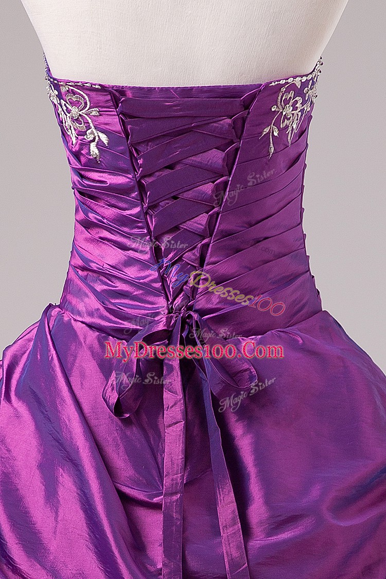 Fantastic Floor Length Purple Quinceanera Dresses Strapless Sleeveless Zipper
