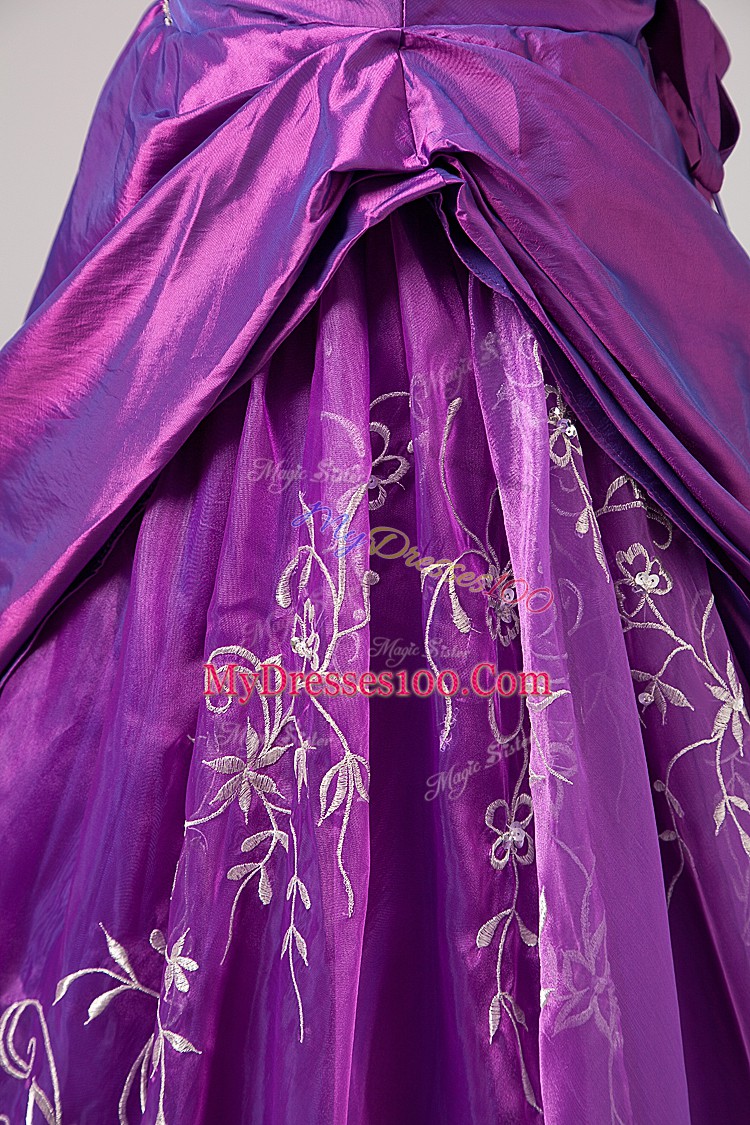 Fantastic Floor Length Purple Quinceanera Dresses Strapless Sleeveless Zipper