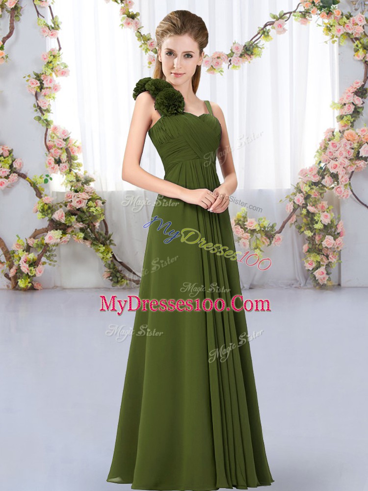 Superior Straps Sleeveless Chiffon Quinceanera Dama Dress Hand Made Flower Lace Up