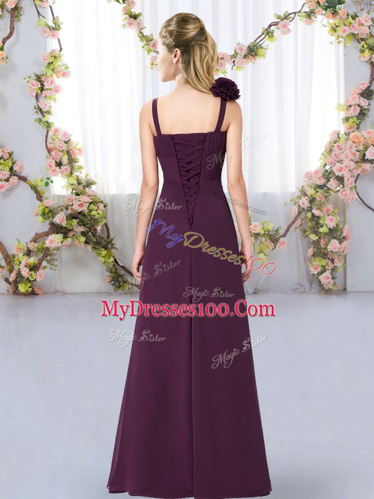 Superior Straps Sleeveless Chiffon Quinceanera Dama Dress Hand Made Flower Lace Up