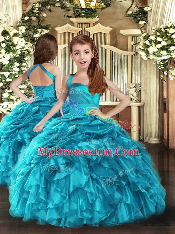 Adorable Halter Top Sleeveless Organza Ball Gown Prom Dress Ruffles and Pick Ups Lace Up