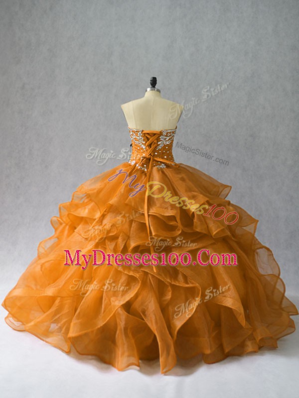 Cheap Sweetheart Sleeveless Lace Up 15th Birthday Dress Orange Organza