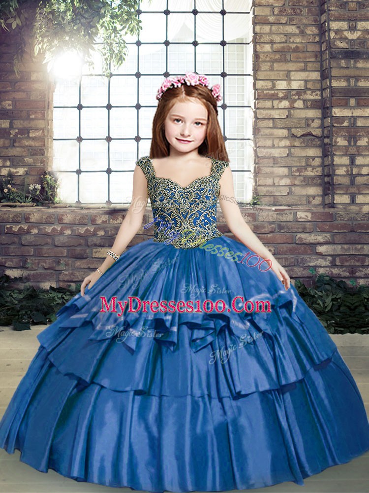 Sleeveless Beading Lace Up Little Girls Pageant Dress