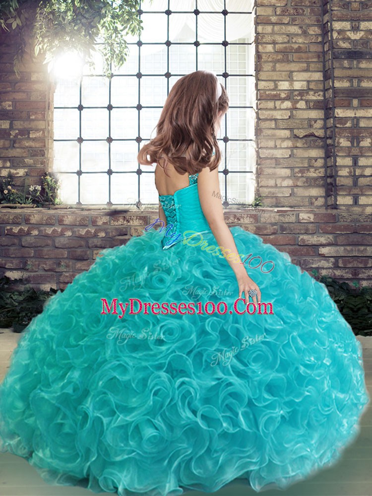Beading and Ruffles Little Girls Pageant Dress Wholesale Yellow Green Lace Up Sleeveless Floor Length