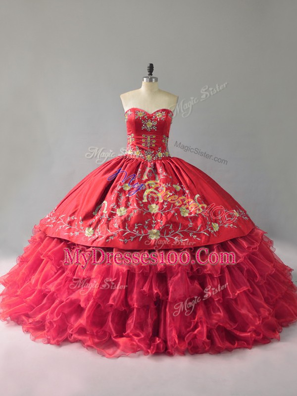 Delicate Sweetheart Sleeveless Organza Sweet 16 Quinceanera Dress Embroidery and Ruffles Lace Up