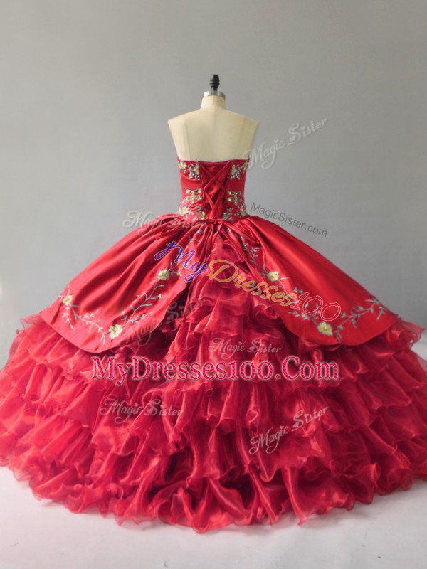 Delicate Sweetheart Sleeveless Organza Sweet 16 Quinceanera Dress Embroidery and Ruffles Lace Up