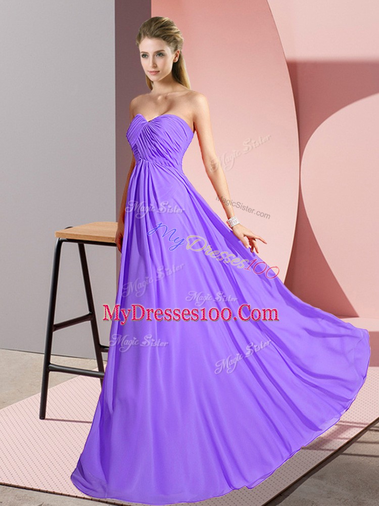 Custom Fit Chiffon Sweetheart Sleeveless Lace Up Ruching Prom Gown in Lavender