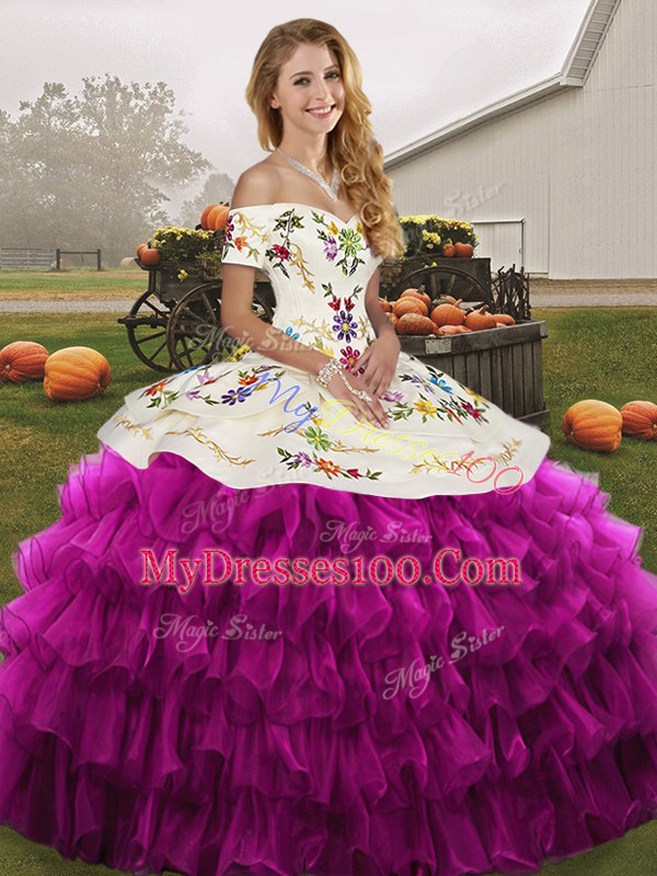Classical Sleeveless Lace Up Floor Length Embroidery and Ruffled Layers Sweet 16 Dresses