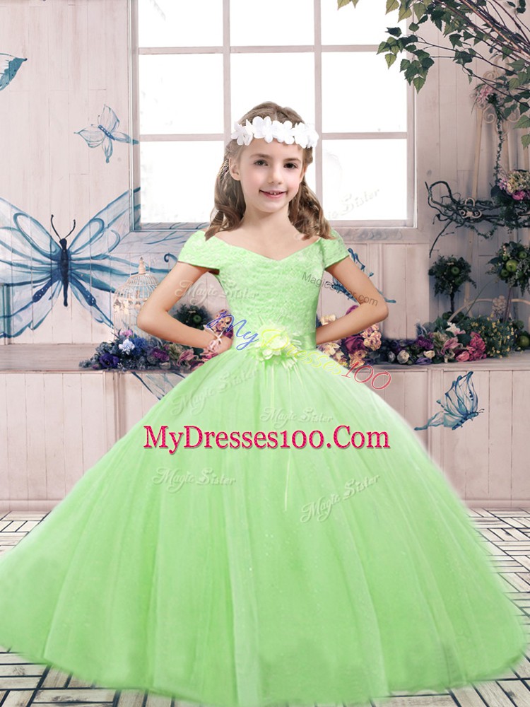 Floor Length Child Pageant Dress Tulle Sleeveless Lace and Belt