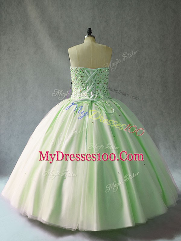 Shining Sweetheart Sleeveless Sweet 16 Dress Floor Length Beading Pink Tulle
