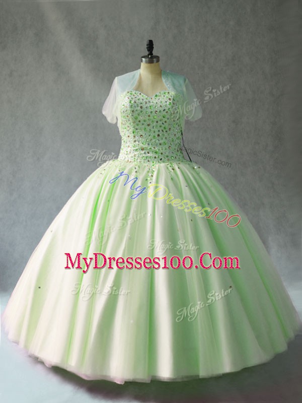 Shining Sweetheart Sleeveless Sweet 16 Dress Floor Length Beading Pink Tulle