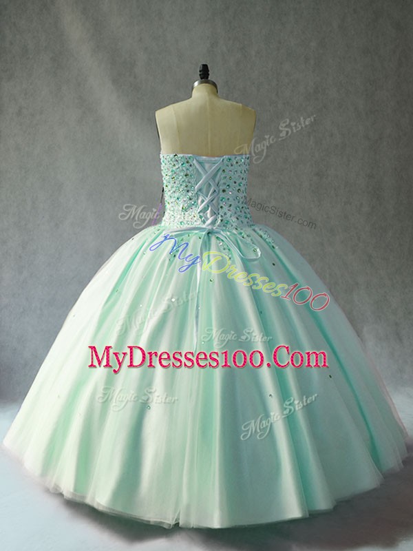 Shining Sweetheart Sleeveless Sweet 16 Dress Floor Length Beading Pink Tulle