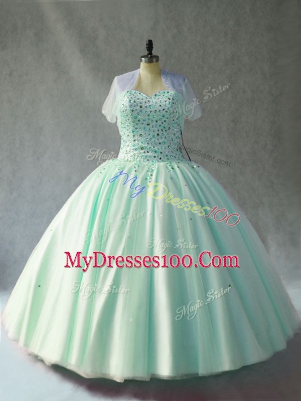 Shining Sweetheart Sleeveless Sweet 16 Dress Floor Length Beading Pink Tulle