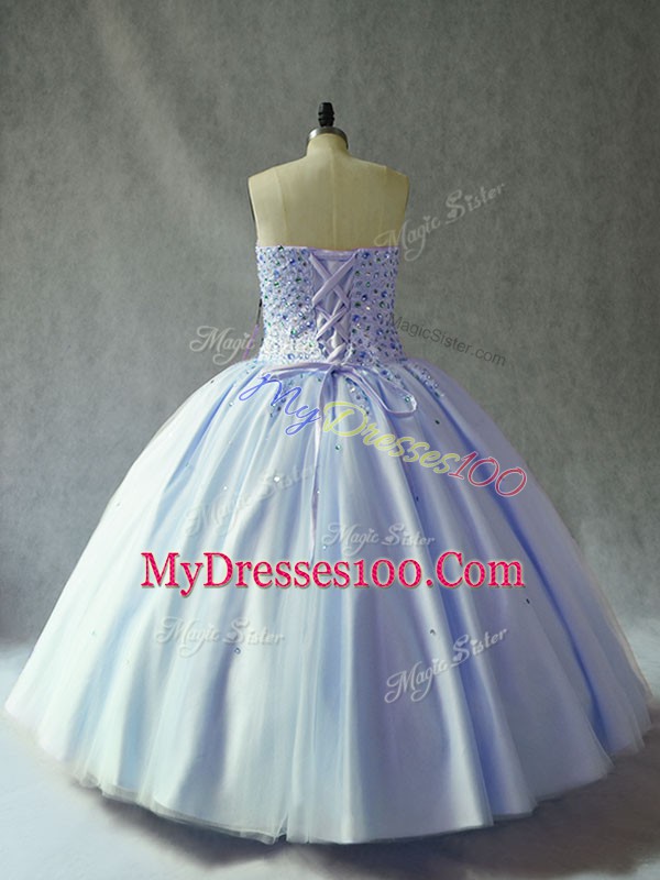Shining Sweetheart Sleeveless Sweet 16 Dress Floor Length Beading Pink Tulle