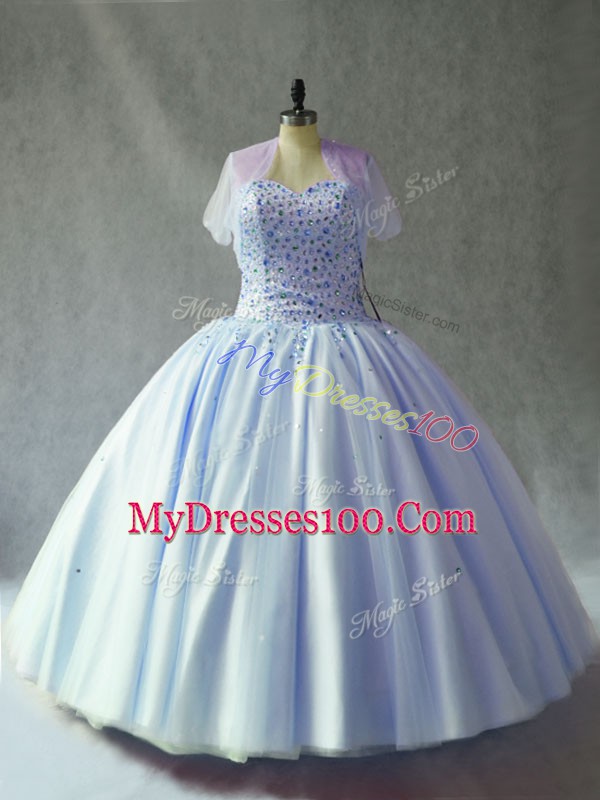 Shining Sweetheart Sleeveless Sweet 16 Dress Floor Length Beading Pink Tulle