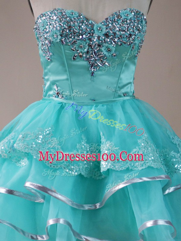 A-line Dress for Prom Aqua Blue Sweetheart Organza Sleeveless High Low Lace Up
