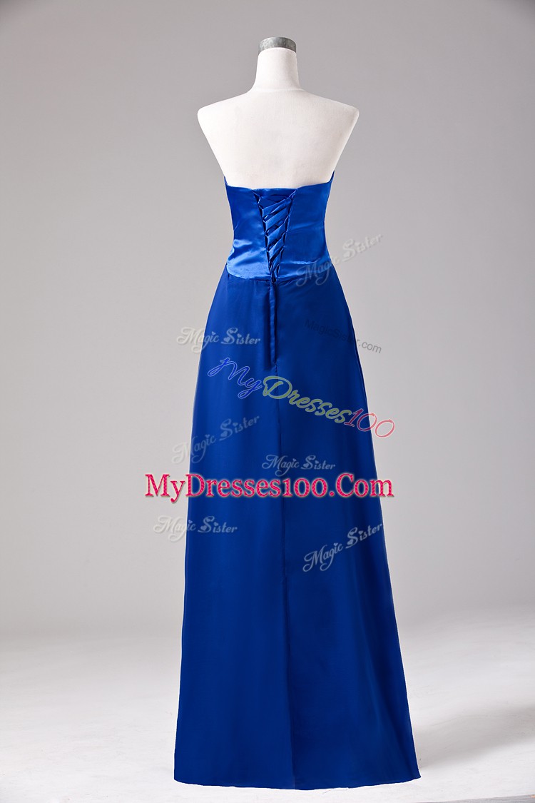 Beading and Ruching Dress for Prom Royal Blue Lace Up Sleeveless Floor Length