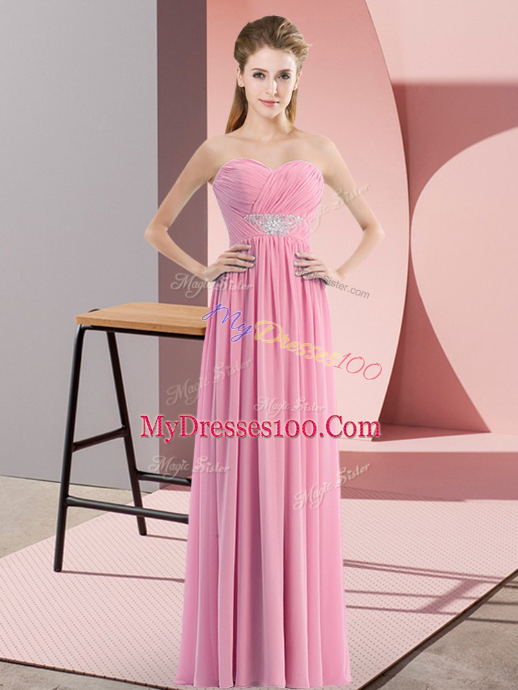 Romantic Rose Pink Sleeveless Chiffon Zipper Prom Gown for Prom and Party