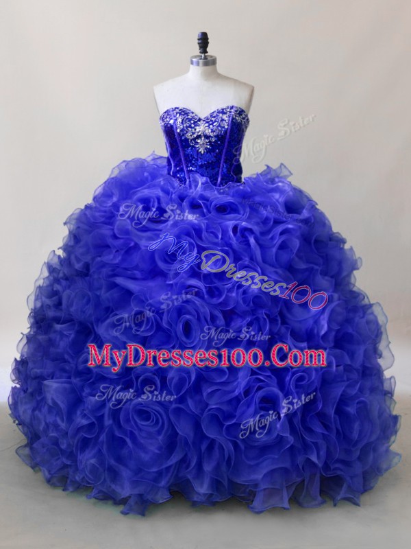 Sweetheart Sleeveless Fabric With Rolling Flowers Sweet 16 Quinceanera Dress Ruffles and Sequins Lace Up