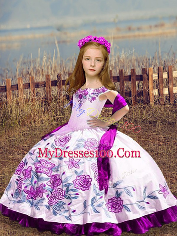 Top Selling White Off The Shoulder Neckline Embroidery Pageant Gowns For Girls Sleeveless Lace Up