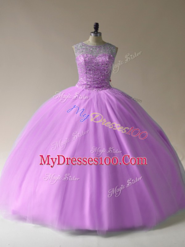 Chic Floor Length Ball Gowns Sleeveless Lilac Quinceanera Gown Lace Up