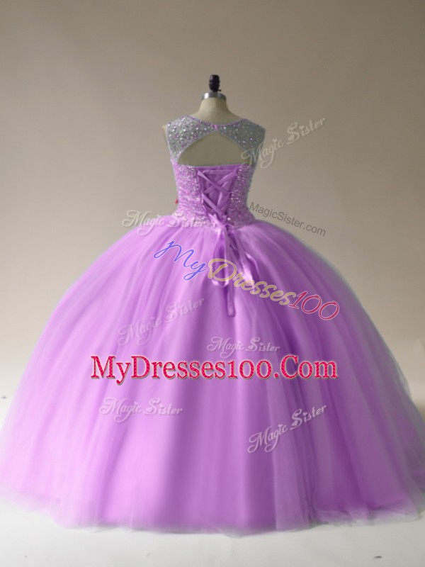 Chic Floor Length Ball Gowns Sleeveless Lilac Quinceanera Gown Lace Up