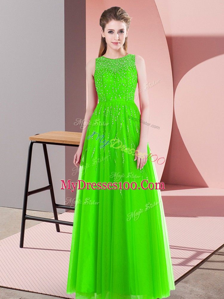 Floor Length Prom Gown Scoop Sleeveless Side Zipper