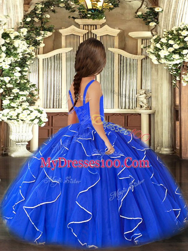 Nice Fuchsia Ball Gowns Ruffles Little Girls Pageant Dress Wholesale Lace Up Tulle Sleeveless Floor Length