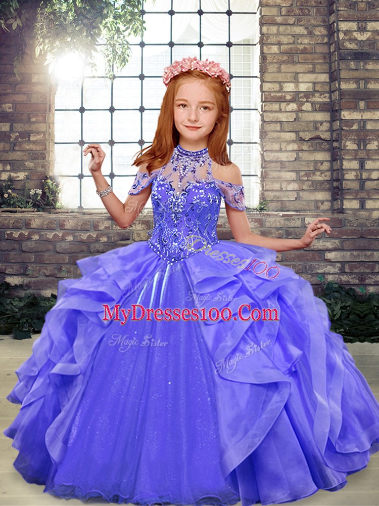 Fantastic Organza Sleeveless Floor Length Little Girls Pageant Dress and Beading and Ruffles