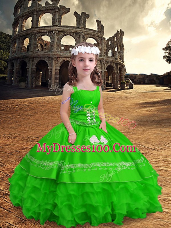 Sleeveless Embroidery and Ruffled Layers Zipper Kids Pageant Dress