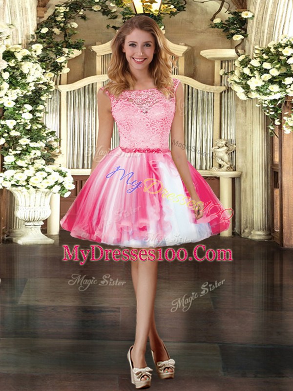 Hot Pink Scoop Clasp Handle Lace and Ruffles Quinceanera Dress Sleeveless