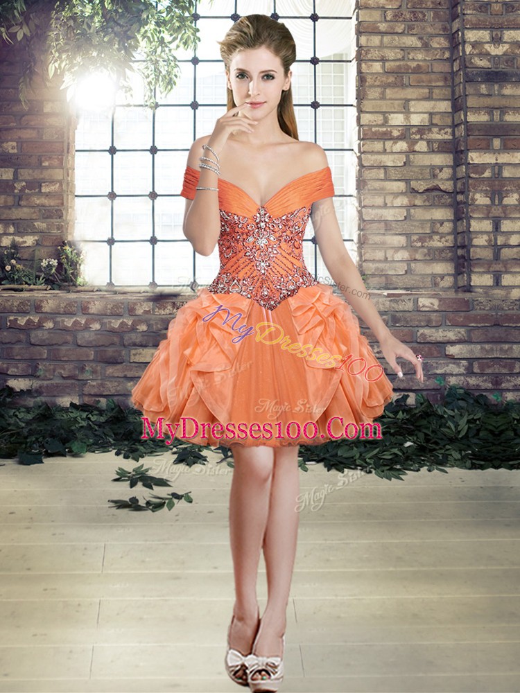 Orange Organza Lace Up 15th Birthday Dress Sleeveless Floor Length Beading and Ruffles