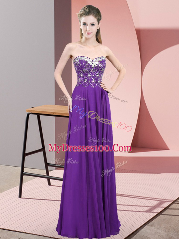 Custom Fit Floor Length Purple Prom Party Dress Sweetheart Sleeveless Zipper