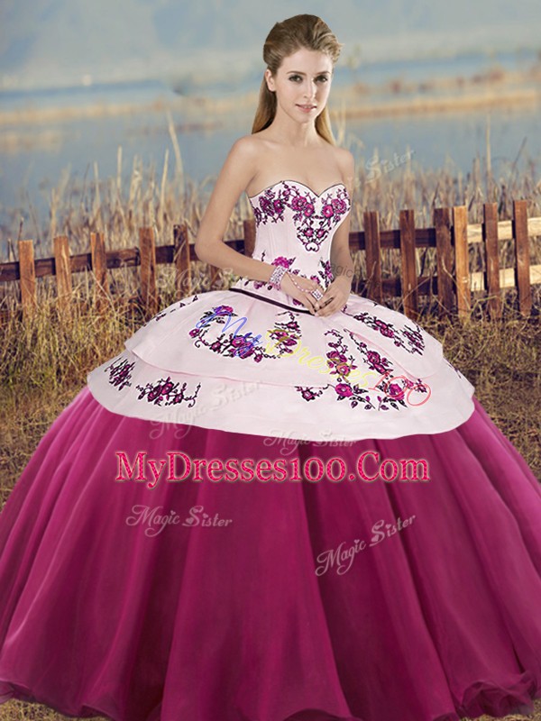 Admirable Sleeveless Lace Up Floor Length Embroidery and Bowknot 15th Birthday Dress