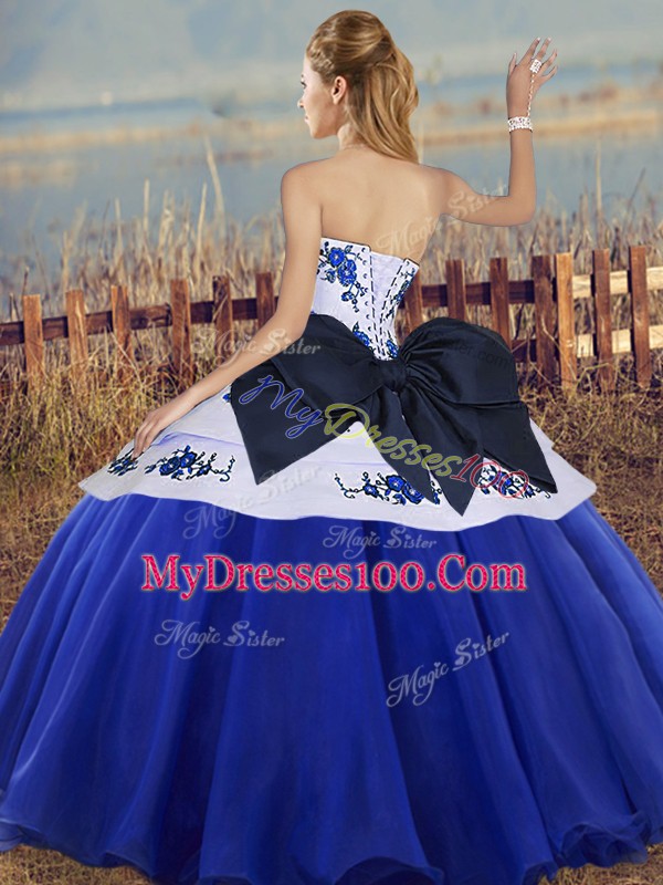Admirable Sleeveless Lace Up Floor Length Embroidery and Bowknot 15th Birthday Dress